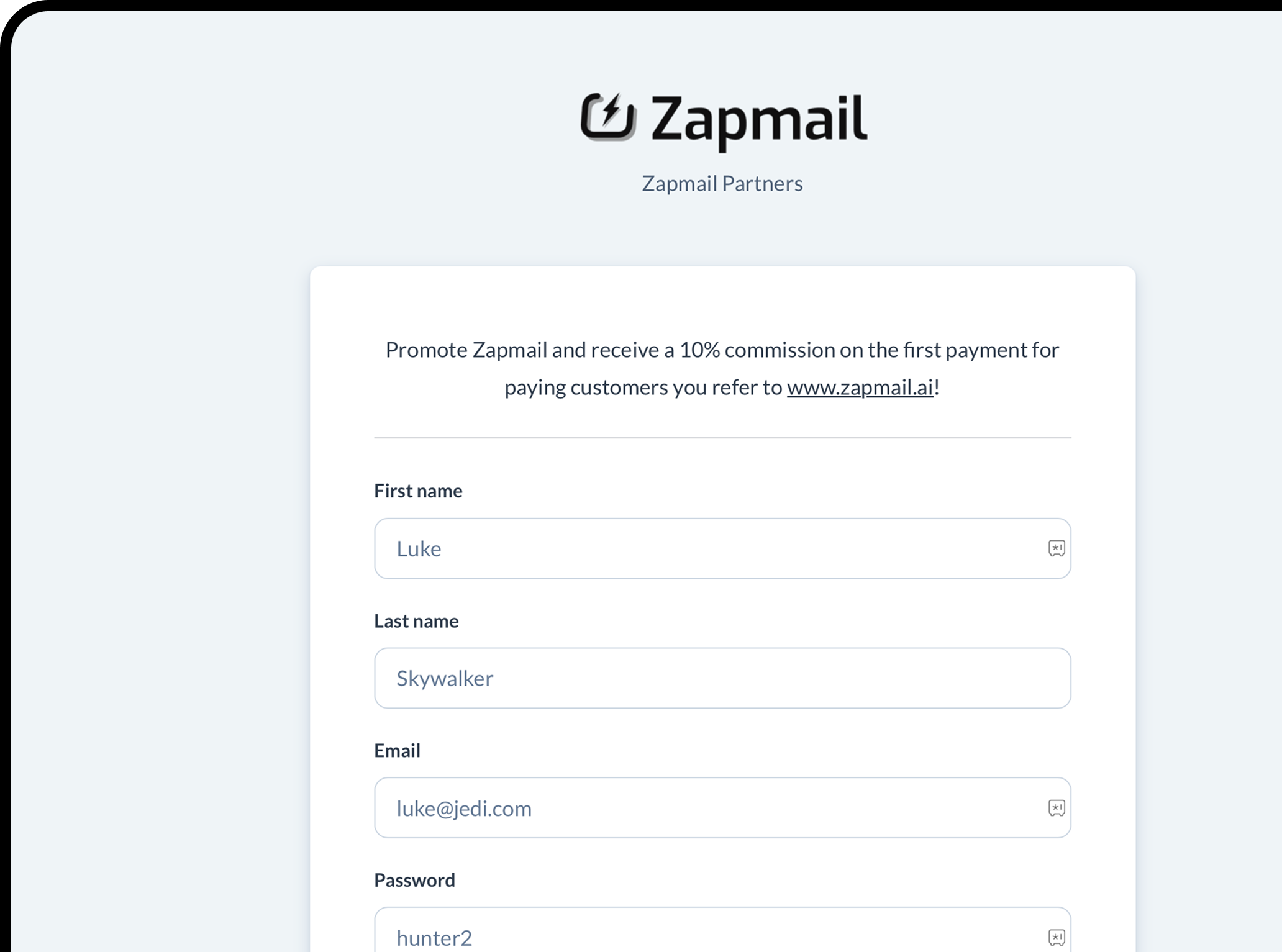 Zapmail dashboard
